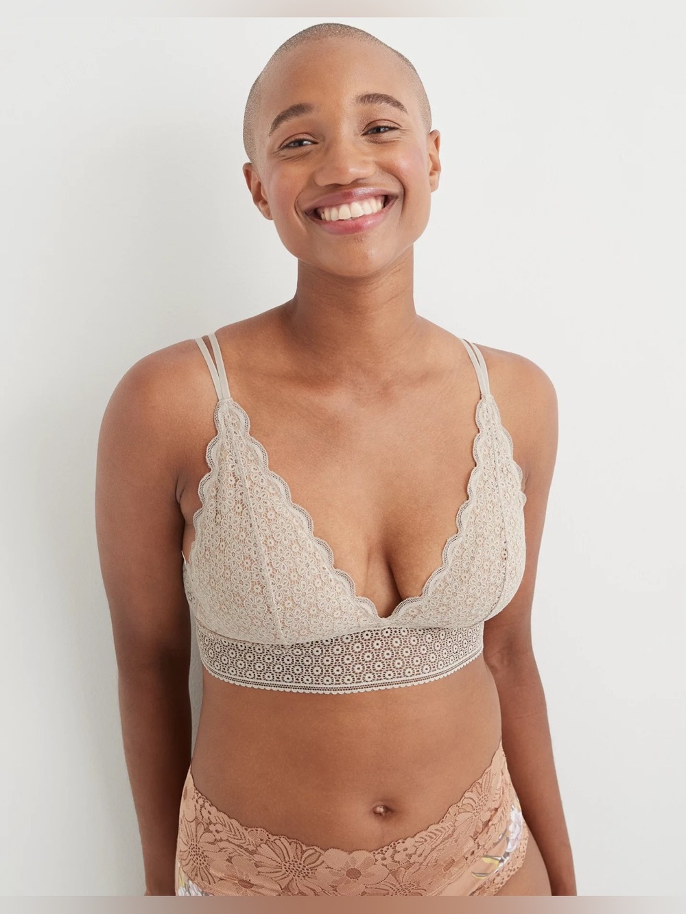 Aerie Queens Lace Padded Plunge Bralette- Sand Dune- XL